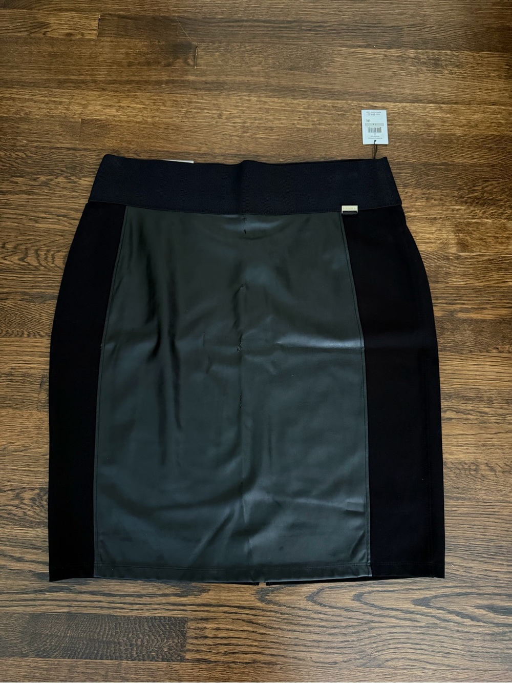 Calvin Klein Black Faux Leather-Panel Pencil Skirt